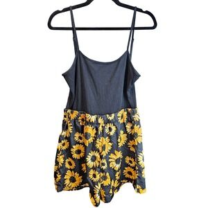 SHEIN Sunflower Print Ribbed Cami Romper Black Yellow XL 12 Summer Boho Floral